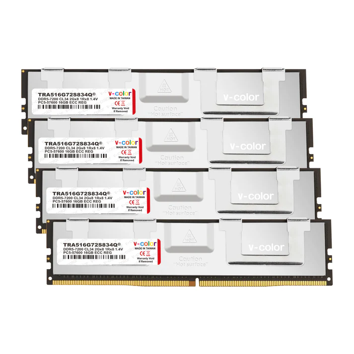V-COLOR DDR5 64GB (16GBx4) 7200MHz CL34 OC R-DIMM (Overclocking